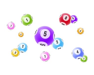 Gerçekçi 3d topları rasgele sayılar ile uçan. Piyango, bingo, loto.