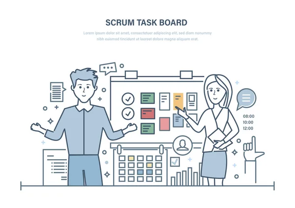 Tábua de Scrum. Organização de horas de trabalho, gestão de projetos, tarefas de planejamento . — Vetor de Stock