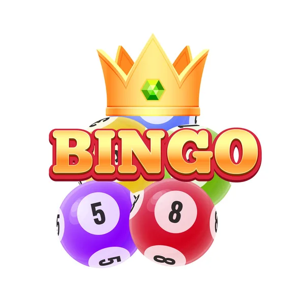 Realistic 3D balls with random numbers and crown, bingo, lotto. — Stock Vector