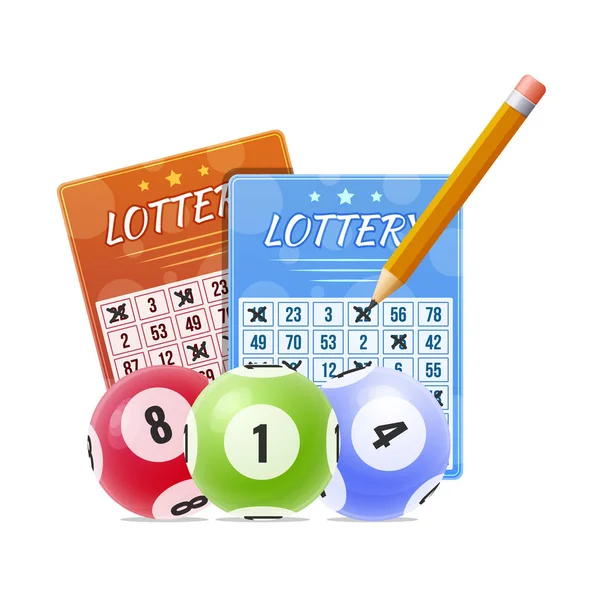 Lotteria con numeri di vincita marcati. Palle con numeri per gioco . — Vettoriale Stock