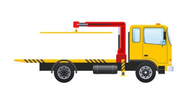 Tow truck with equipped hydraulic manipulator, lifting crane with platform. clipart