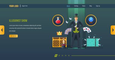 İllüzyonist gösterisi. Odak programları, sihirli hileler, numaraları ile demonstrasyon performans.