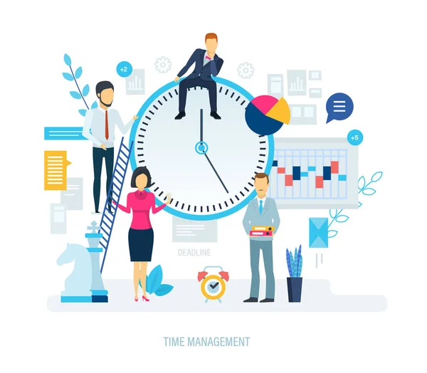 Zeitmanagement, integrierter Ansatz zur Aufgabenverteilung, Planung. — Stockvektor