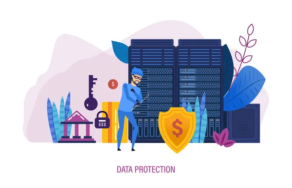 Protecção de dados. Segurança da Internet, protecção de dados, informação confidencial . — Vetor de Stock