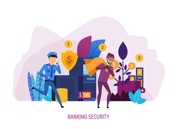 Bankensicherheit. Zugangsschutzsystem, sichere Finanzanlagen, Zahlungssicherheit. — Stockvektor