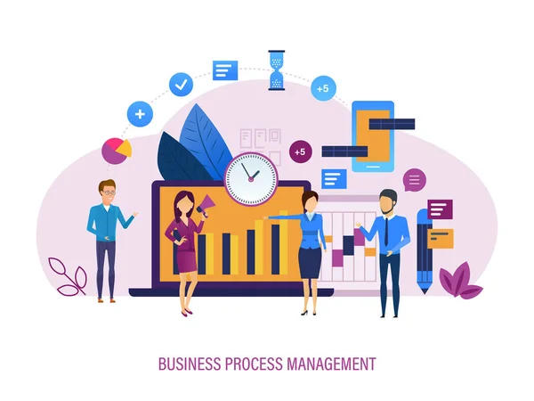 Management, Business process management. Marktonderzoek, timemanagement, taak distributie controle. — Stockvector