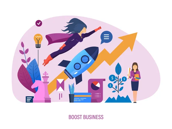 Boost business. Business development support system, incentives for achieving goals. — Stock Vector