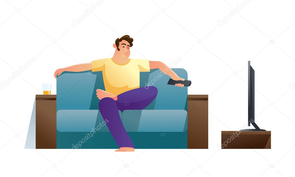 Man resting at home in living room, sitting on sofa.