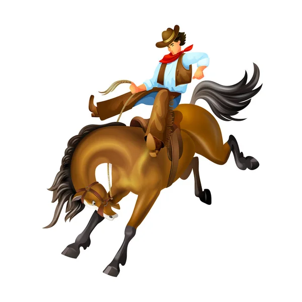 年轻人, 牛仔狂野西部的性格, 骑马. — 图库矢量图片