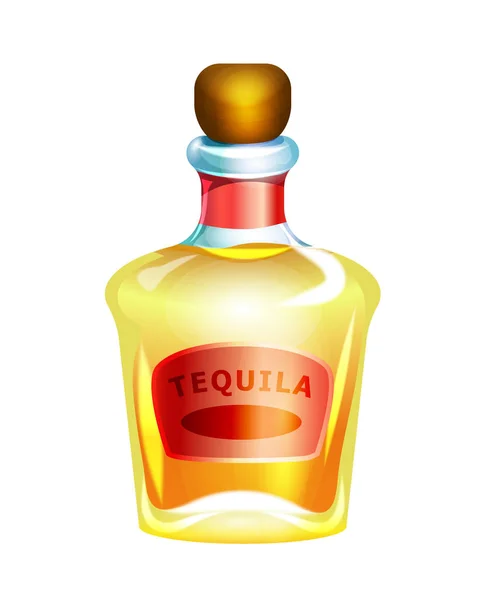 Bouteille en verre de tequila, boisson alcoolisée mexicaine avec bouchon à vis . — Image vectorielle