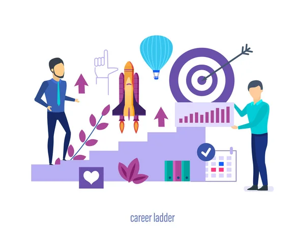 Success in work, growth in career ladder, achieving goals. — Stock Vector