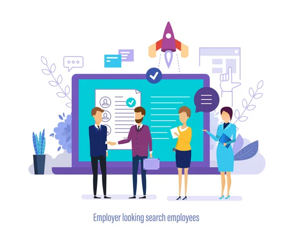 Employeur à la recherche d'employés. Personnel de recherche, sélection, curriculum vitae, travail d'équipe . — Image vectorielle