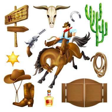 Nesneleri vahşi batı salon aksesuarları ve nesne ayarla.