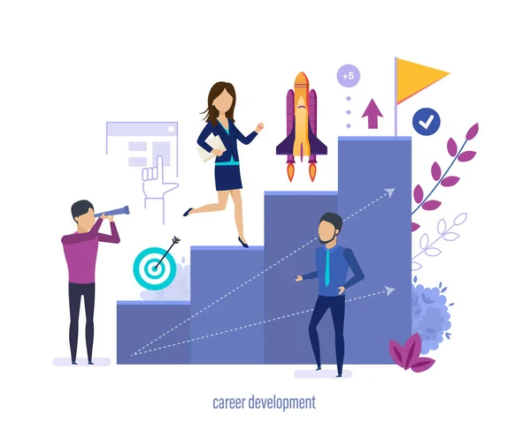 Career development. Development of skills, earning profits, career growth. — Stock Vector