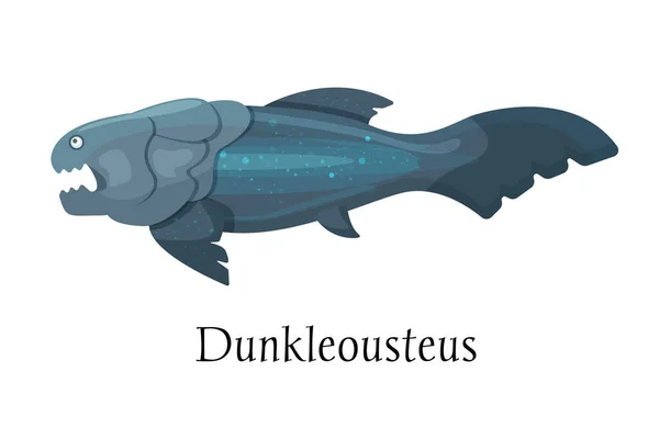 Ancient prehistoric animal dinosaur. Wild water predatory animal Dunkleosteus fish. — Stock Vector
