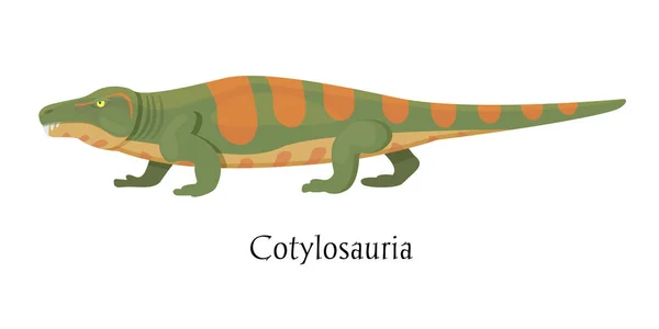 Ancient prehistoric animal dinosaur. Big wild amphibian predatory animal Cotylosauria. — Stock Vector