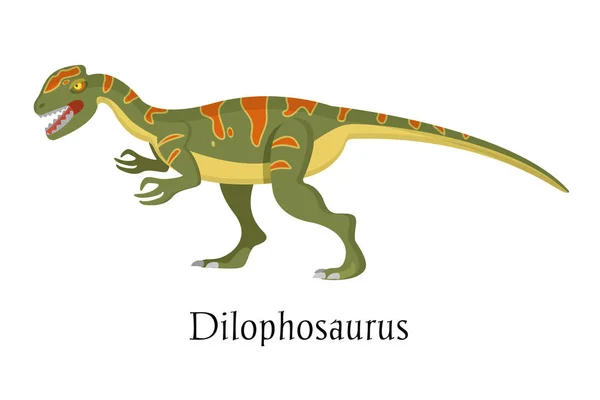 고 대 선사 시대 동물 공룡입니다. 큰 야생 지상 육 식 동물 Dilophosaurus. — 스톡 벡터