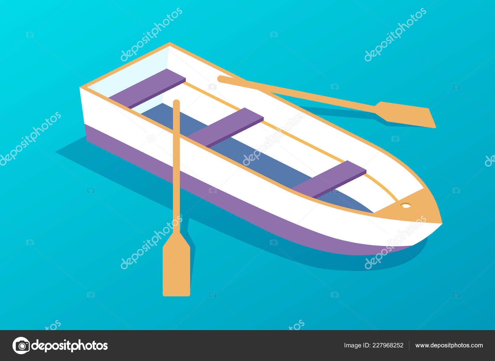 Wooden boat with oars. Water transport, fishing boat, travel, hobbies.  Stock Vector by ©ideyweb 227968252