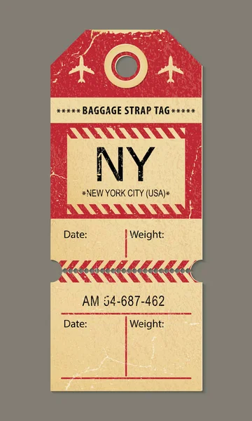 Etiqueta de bagagem vintage, viagens retro Cidade de Nova Iorque, etiqueta do país . — Vetor de Stock