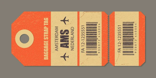 Label bagasi vintage, perjalanan retro lama Amsterdam label nederland country . - Stok Vektor