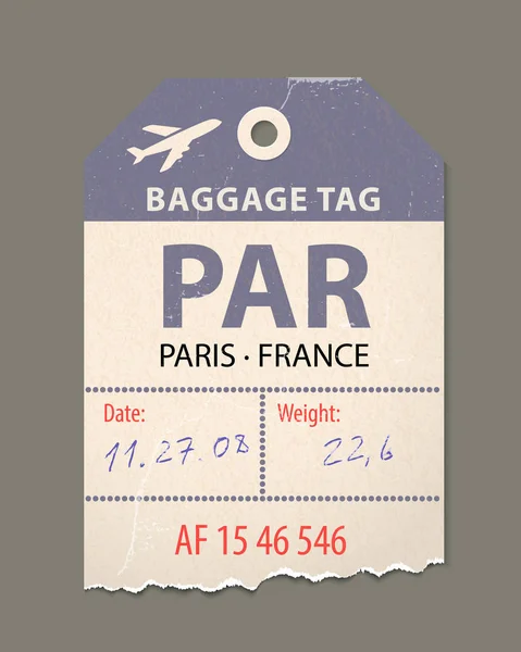 Etiqueta de bagagem vintage, viagem retro vintage França Paris, etiqueta do país . — Vetor de Stock