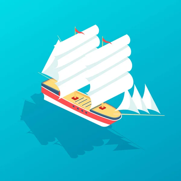 旅行のための帆船フリゲート、人や物資を輸送するための船. — ストックベクタ