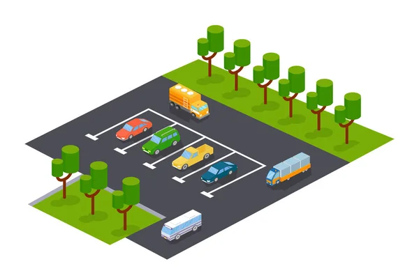 Moderní, parkování s parkovací zóny pro automobily a jiná vozidla. — Stockový vektor