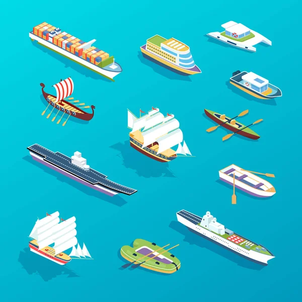 Set of ships. Water transport for travel, trip, vacation, transportation. — Stock Vector