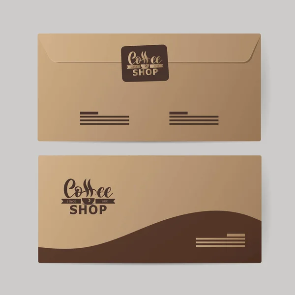 Εταιρική ταυτότητα του κλάδου παραγωγής καφέ. Πρότυπο του χαρτί φάκελοι, κενά. — Διανυσματικό Αρχείο