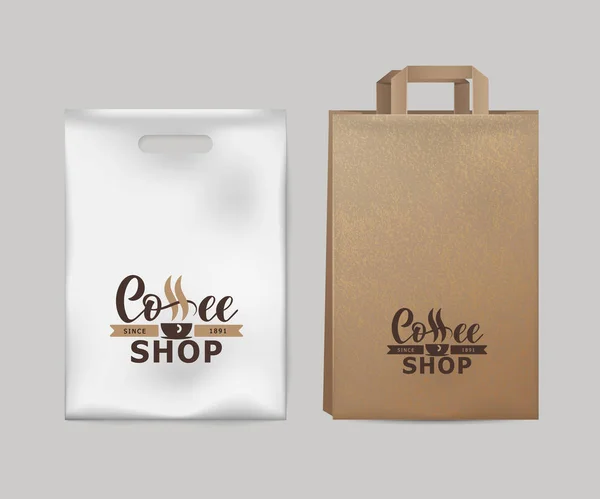 Corporate identity coffee industry. Template of paper pack, cellophane bags. — Stock Vector