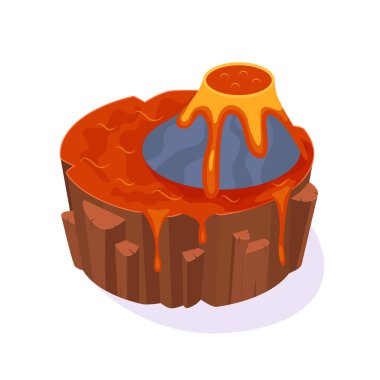 İzometrik 3d oyun, volkan ve lav manzara dağlar ada.