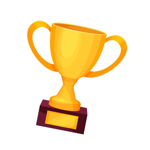 Κύπελλο νικητής χρυσό τρόπαιο, σ ' ένα ξύλινο περίπτερο. — Διανυσματικό Αρχείο