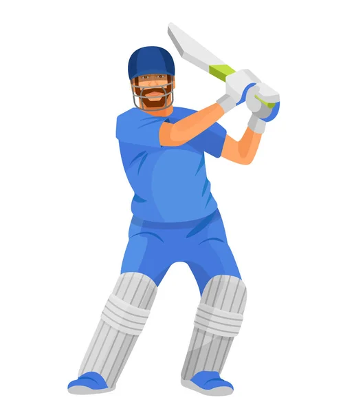 Personagem profissional jogador de críquete homem, em forma de esportes, joga no jogo . —  Vetores de Stock