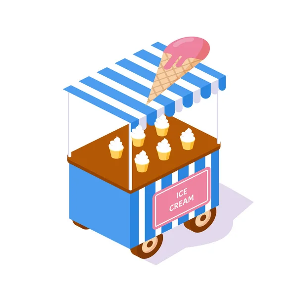 现代小摊, 街道3d 展示与食品天然冰淇淋. — 图库矢量图片