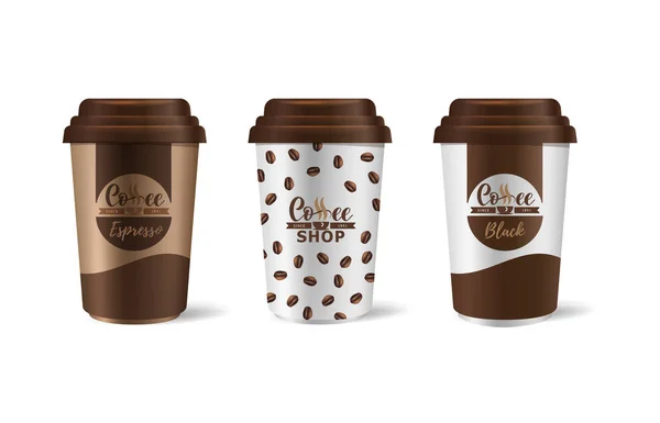 Huisstijl koffie-industrie. Sjabloon voor papieren cups voor dranken. — Stockvector