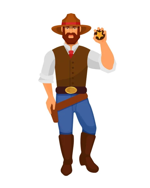 Personagem cowboy homens do oeste, com armas e assinar xerife . — Vetor de Stock