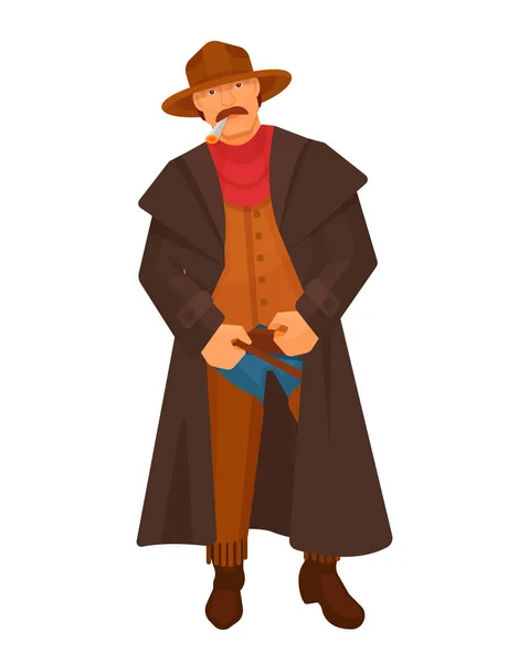 Character cowboy sheriff men from western, with cigar in mouth. — Stock Vector