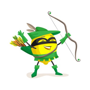 Cute lemon dressed as robin hood with bow and arrow. clipart