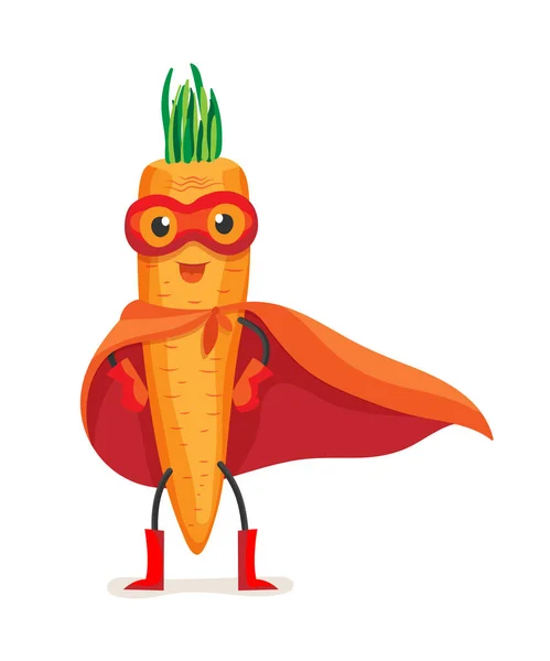 可爱的食物胡萝卜在超级英雄和面具的斗篷. — 图库矢量图片