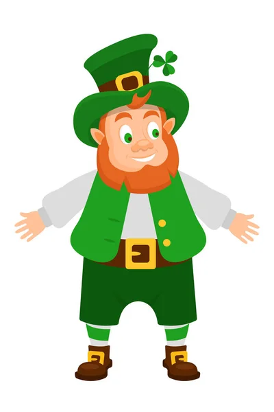 Funny Irish fantastic character, leprechaun spreading his arms to side. — Stock Vector