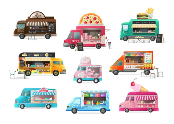 Ensemble de camion de rue, camion de magasin, comptoir avec des produits frais . — Image vectorielle