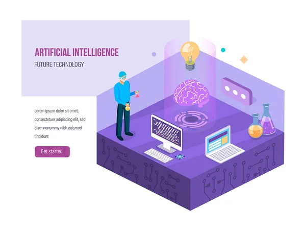 Investigação científica em laboratório químico. Sistema de inteligência artificial . —  Vetores de Stock