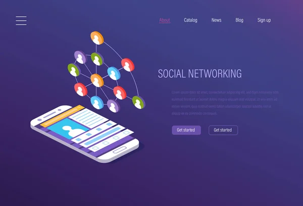Szociális hálózatok, a szociális média marketing, a digitális kommunikáció az internet-felhasználók. — Stock Vector