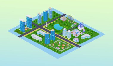 Modern cityscape, inşaat, Bahçesi, anaokulu, park yüksek gökdelenler.