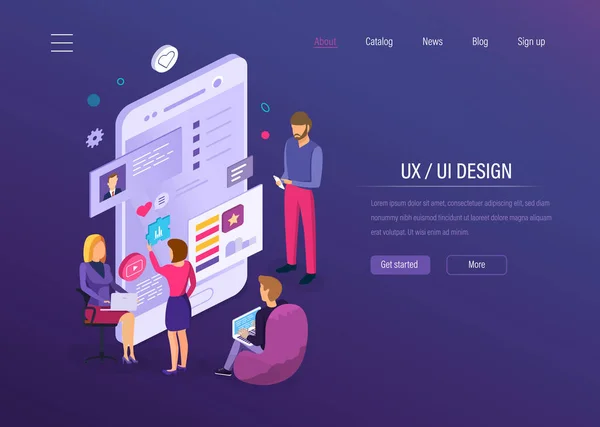 Diseño de interfaz de usuario UX. Desarrollo de interfaces para aplicaciones móviles y de escritorio . — Vector de stock