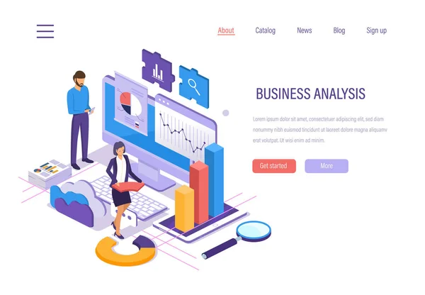 Unternehmensanalyse. Datenanalyse von Diagrammen und Diagrammen, Marketing-Forschung. — Stockvektor