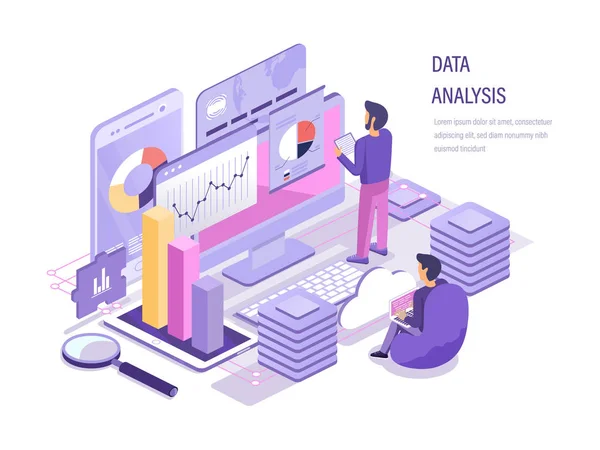 Data analysis. Analysis business working, data analytic of graphs. — Stock Vector