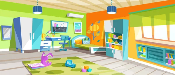 Chambre d'enfants lumineux avec de beaux meubles, zone de travail et d'étude . — Image vectorielle