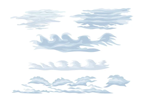 Juego de nubes de vapor de plumas. Onduladas, escasas nubes de cirros . — Vector de stock