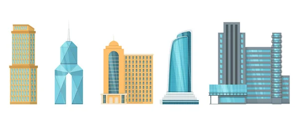 Hochhaus-Wolkenkratzer. Äußere von Gebäuden, architektonischen Fassaden, städtischer Infrastruktur. — Stockvektor
